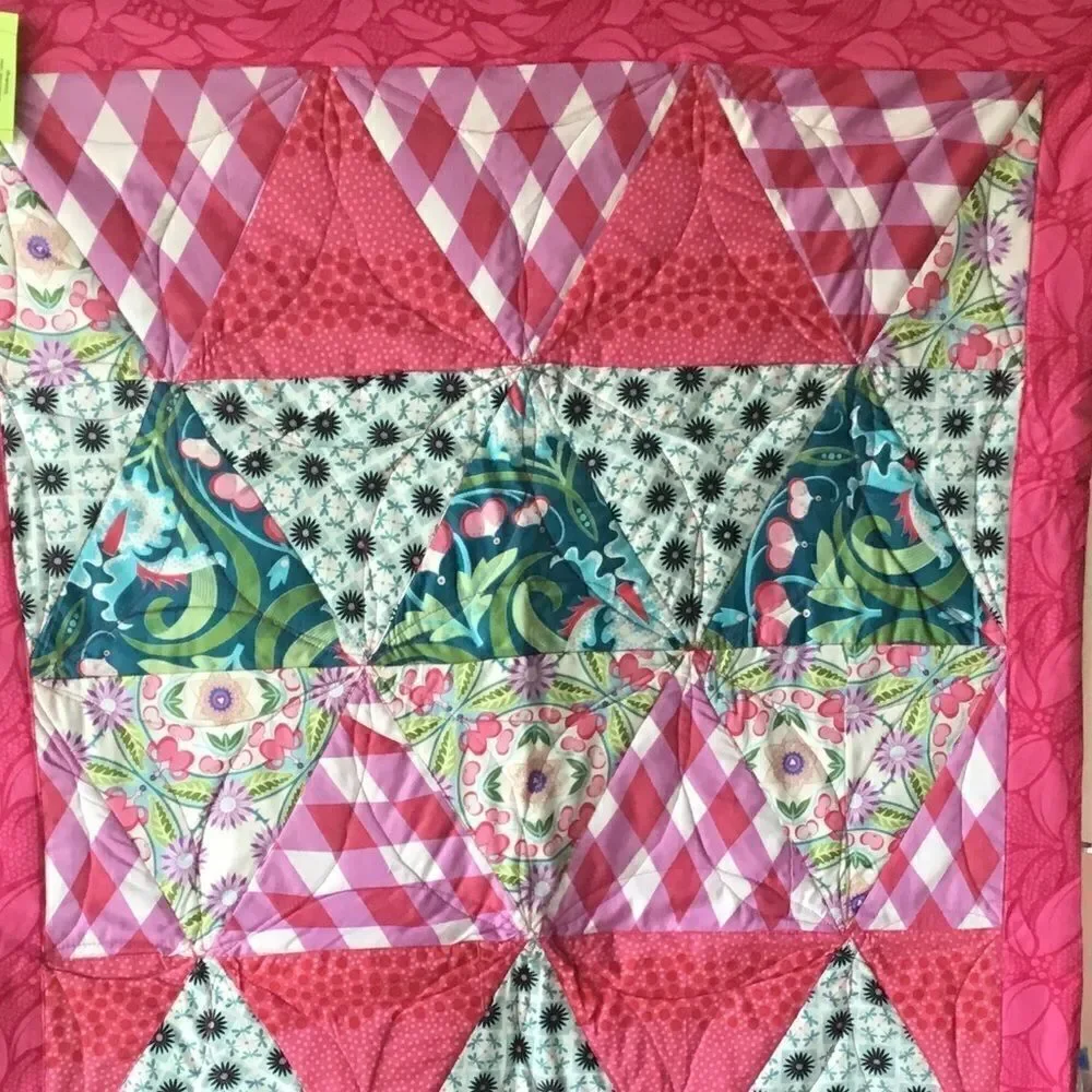 Hand Crafted Pink, Green, Teal & White Patchwork Quilt